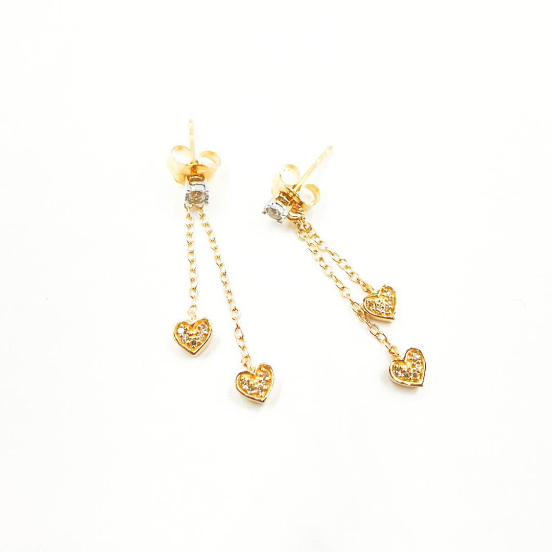 14K Solid Gold and Diamonds Hearts Dangle Earrings. EFB51702