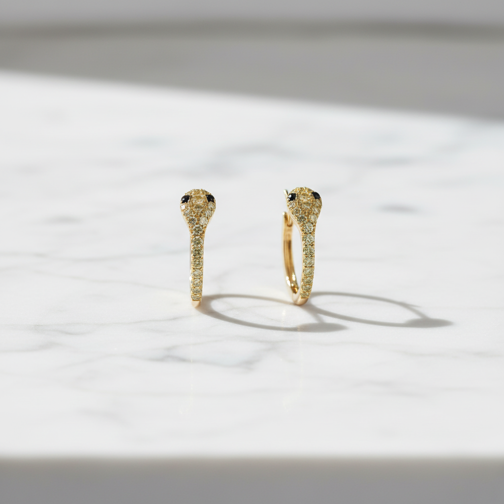 HP404198. 14k Solid Gold Diamond and Gemstone Snake Hoop Earrings
