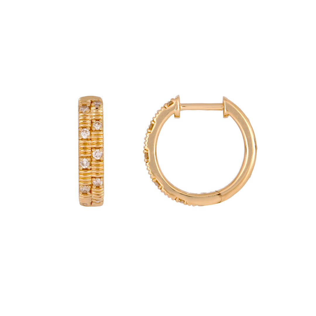 EHD57406. 14K Solid Yellow Gold Diamond Hoop Earring