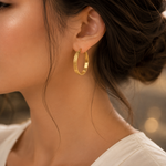 Load image into Gallery viewer, GER57. 14K Gold Hollow Flat Round Hoop Earrings with Texture