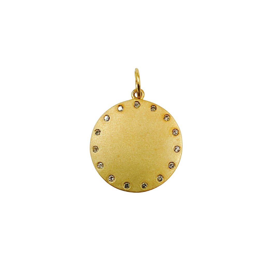 14K Solid Gold with Diamonds Circle Shape Charm. GDP81