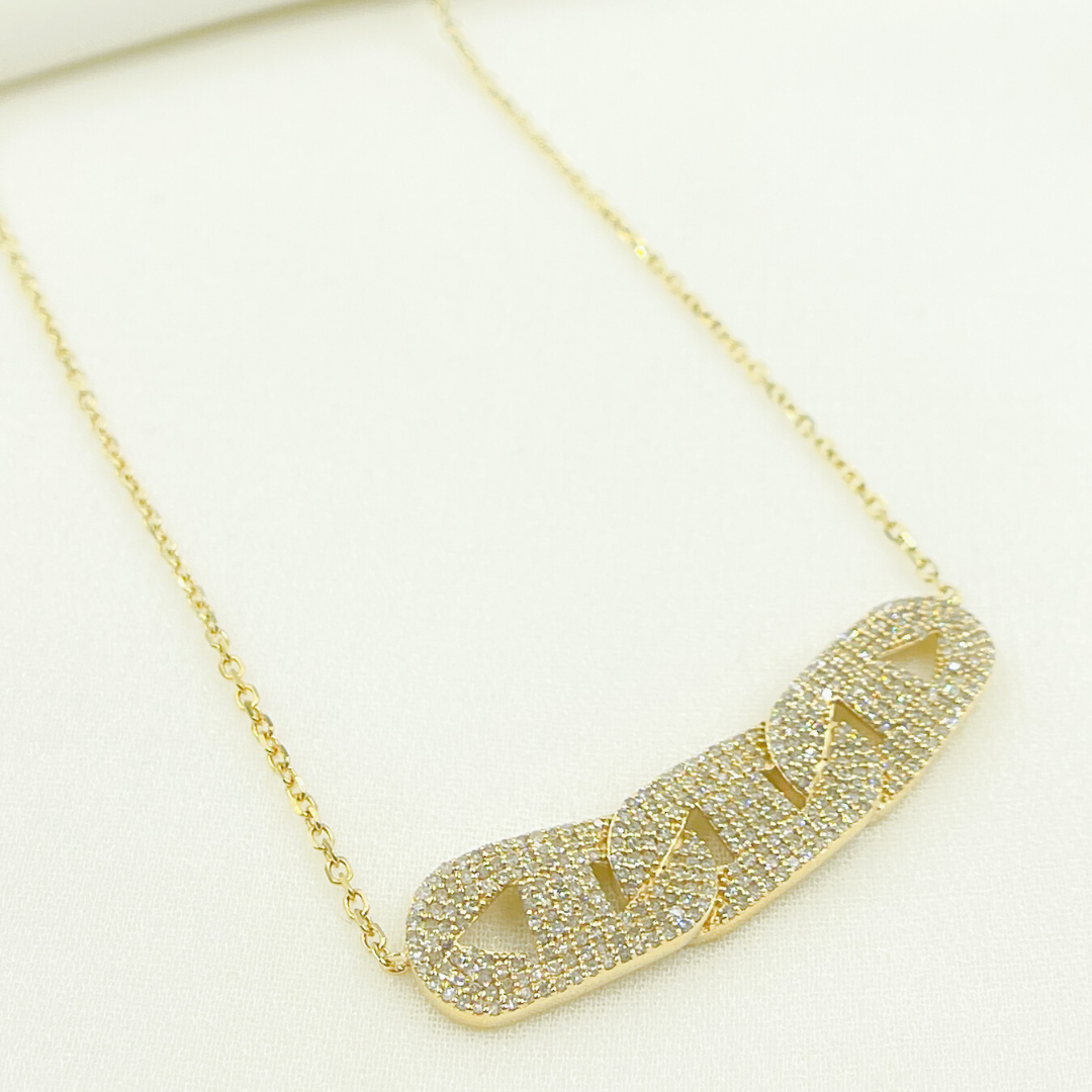 14k Solid Gold Diamond Marina Cable Link Necklace with Extension. NFM71183