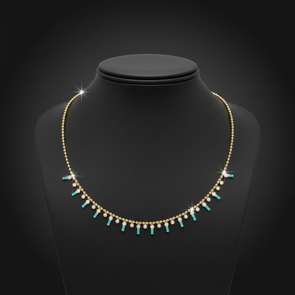 NFK71702. 14K Solid Gold Diamond and Gemstone Necklace