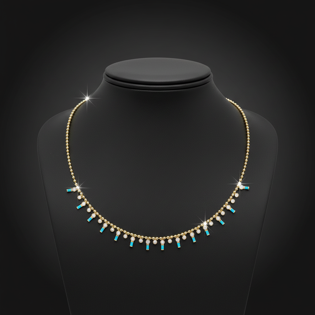 NFK71702. 14K Solid Gold Diamond and Gemstone Necklace
