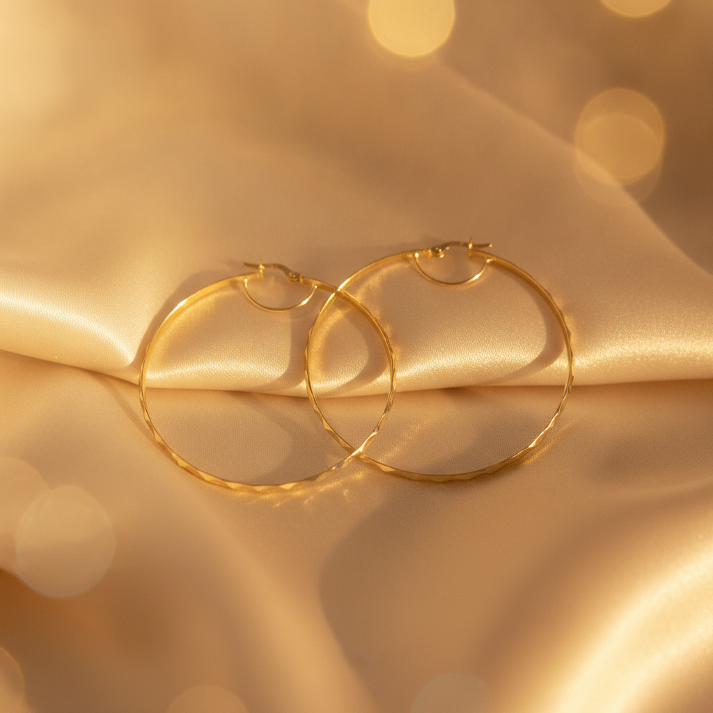 GER106. 14K Gold Twisted Hoop Earrings