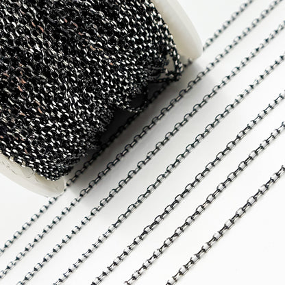 Black Rhodium and White Sterling Silver Rolo Chains