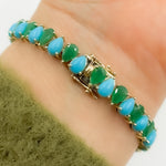 Load image into Gallery viewer, CB97133TQ6X4. 14k Solid Gold Turquoise Tennis Bracelet