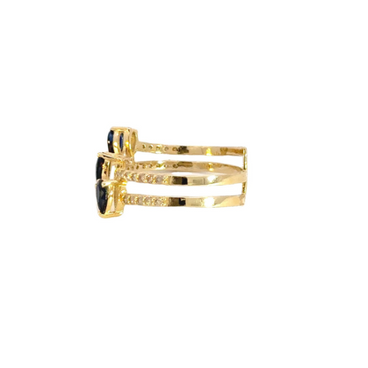 14k Solid Gold Blue Sapphire and Diamond 3 Drops Ring.