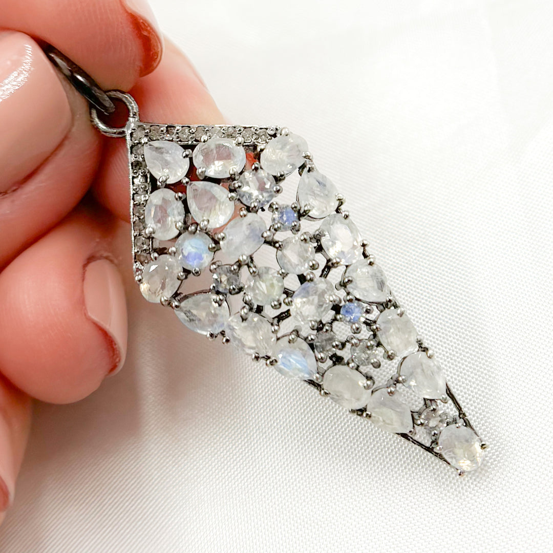 DSP061. Diamond Sterling Silver Diamond Shape Pendant with Gemstone