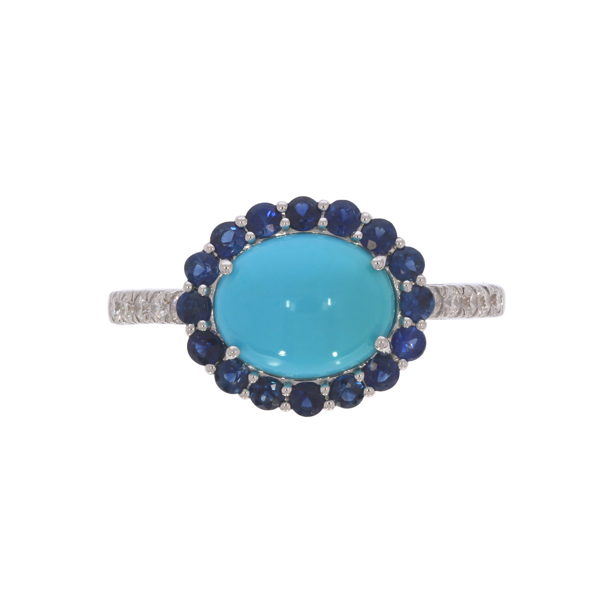 DRN06297. 14K Solid Gold Diamond, Blue Sapphire and Turquoise Ring