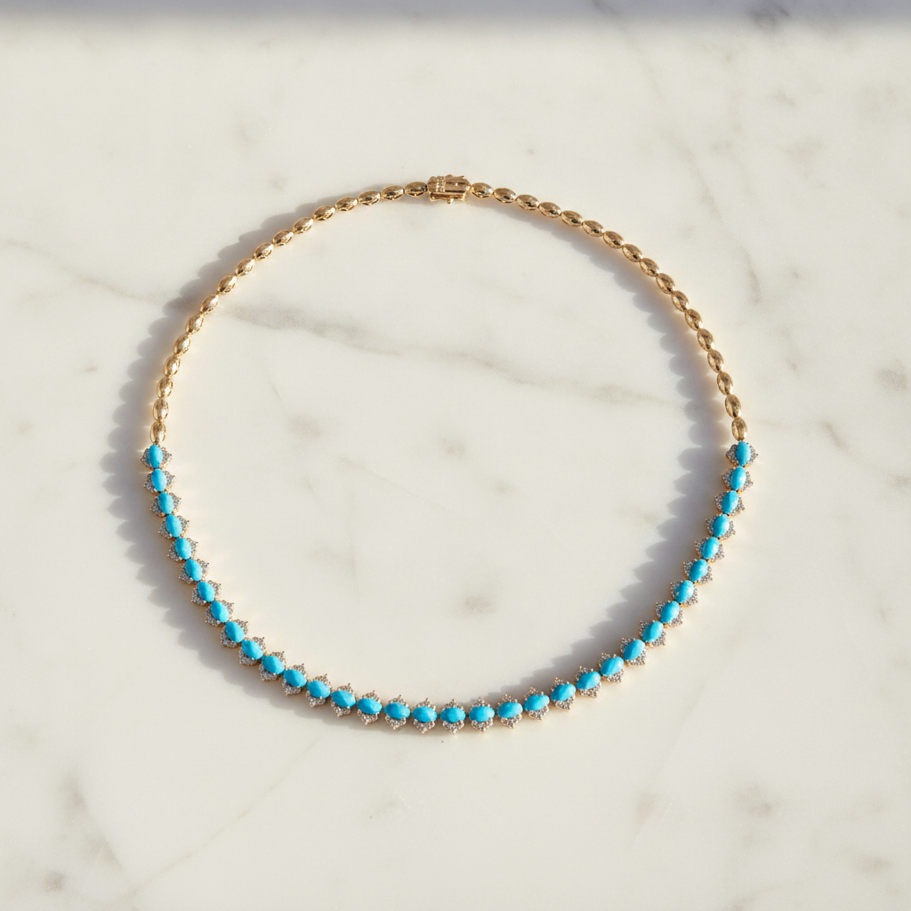 CN96415. 14K Solid Gold Diamond and Gemstone Necklace