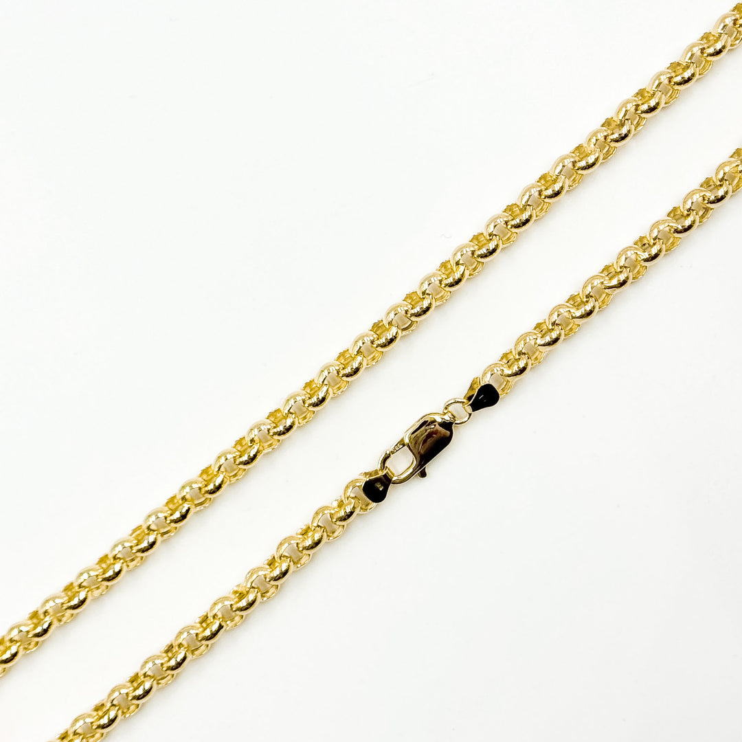 000HVR0534000. 14K Solid Yellow Gold Round Rolo Hollow Chain Necklace