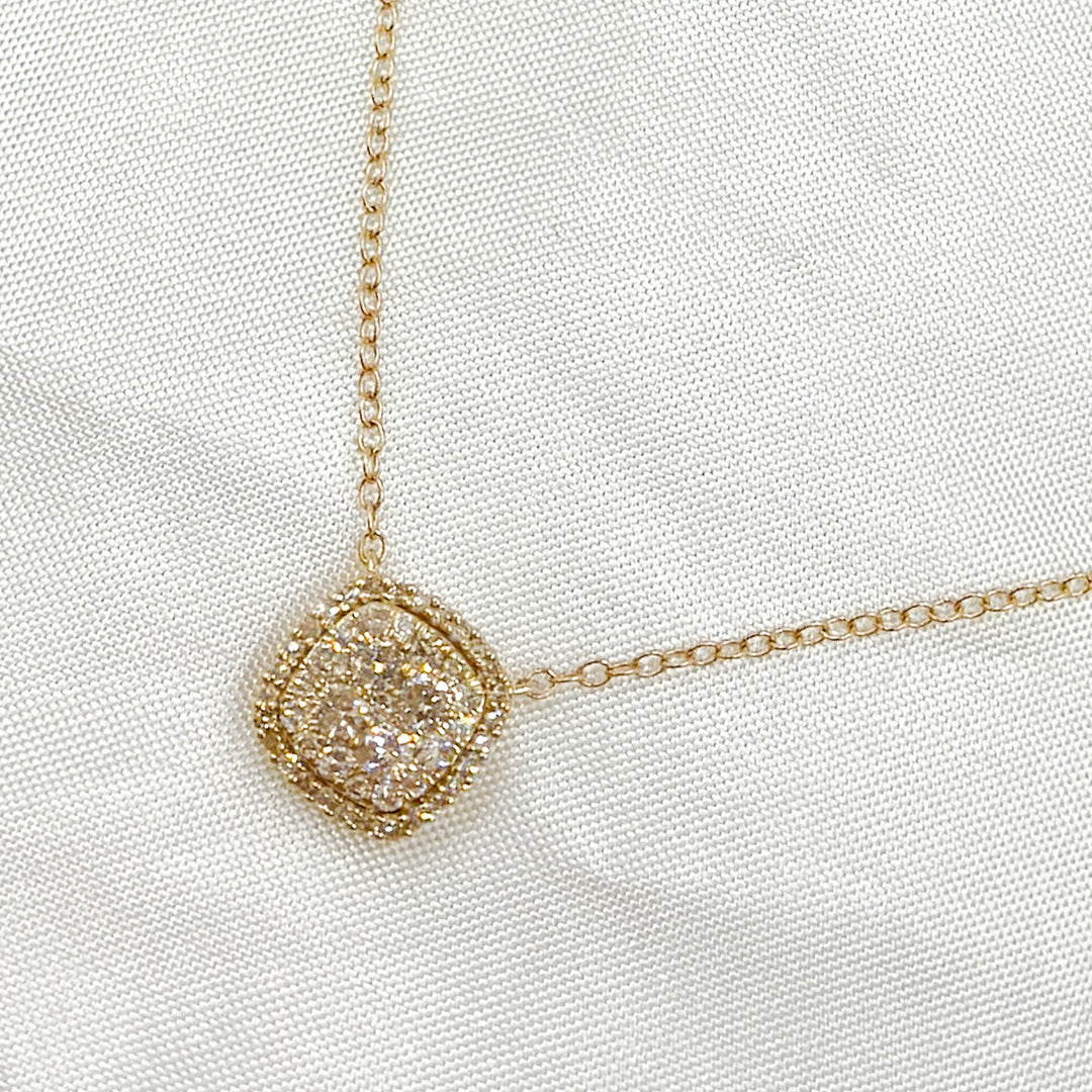 14K Solid Gold Square Shaped Diamond Necklace. NFF71217