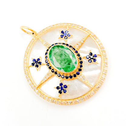 KG310. 14K Solid Gold Compass Round Pendant