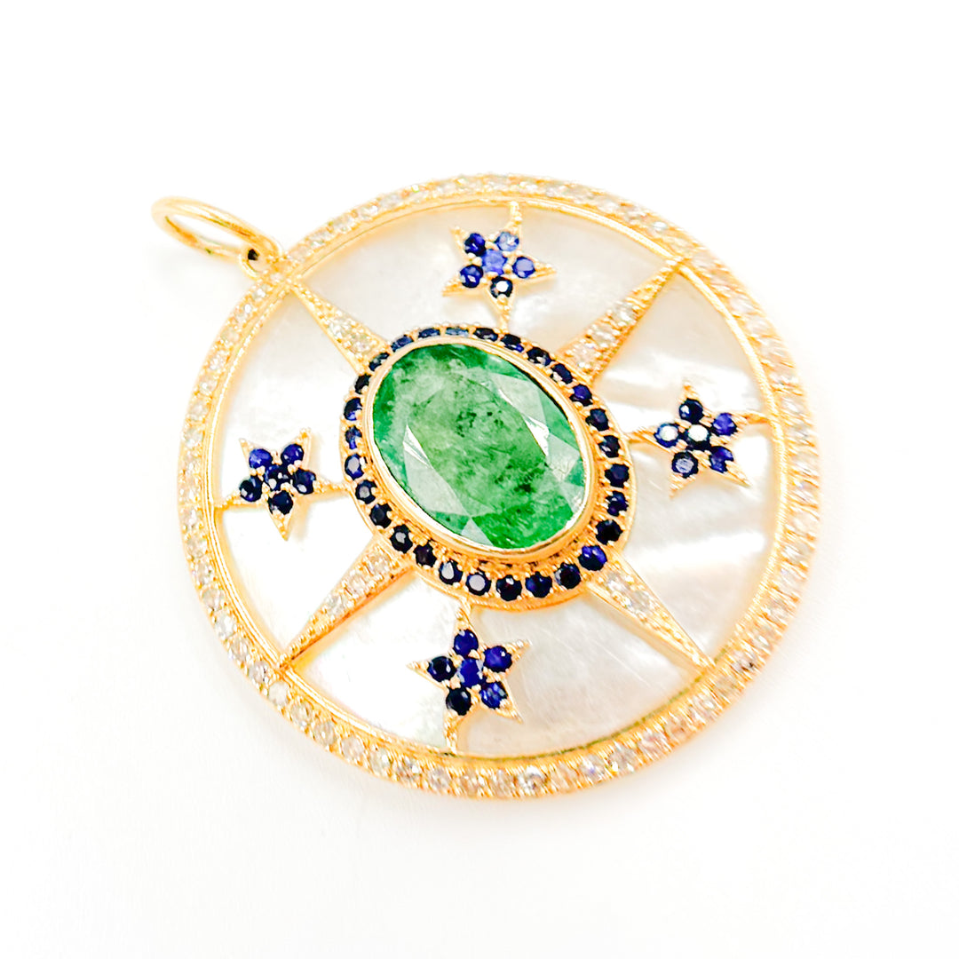 KG310. 14K Solid Gold Compass Round Pendant