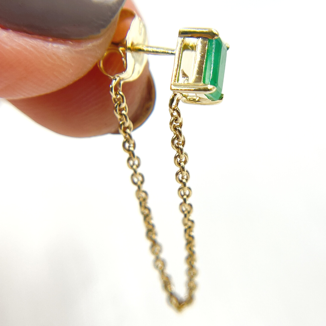 14K Gold Emerald Rectangle Chain Earrings. EFI52161EM