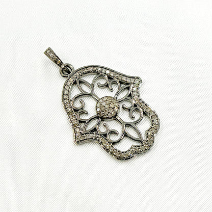 DP295. Diamond & Sterling Silver Hamsa Pendant