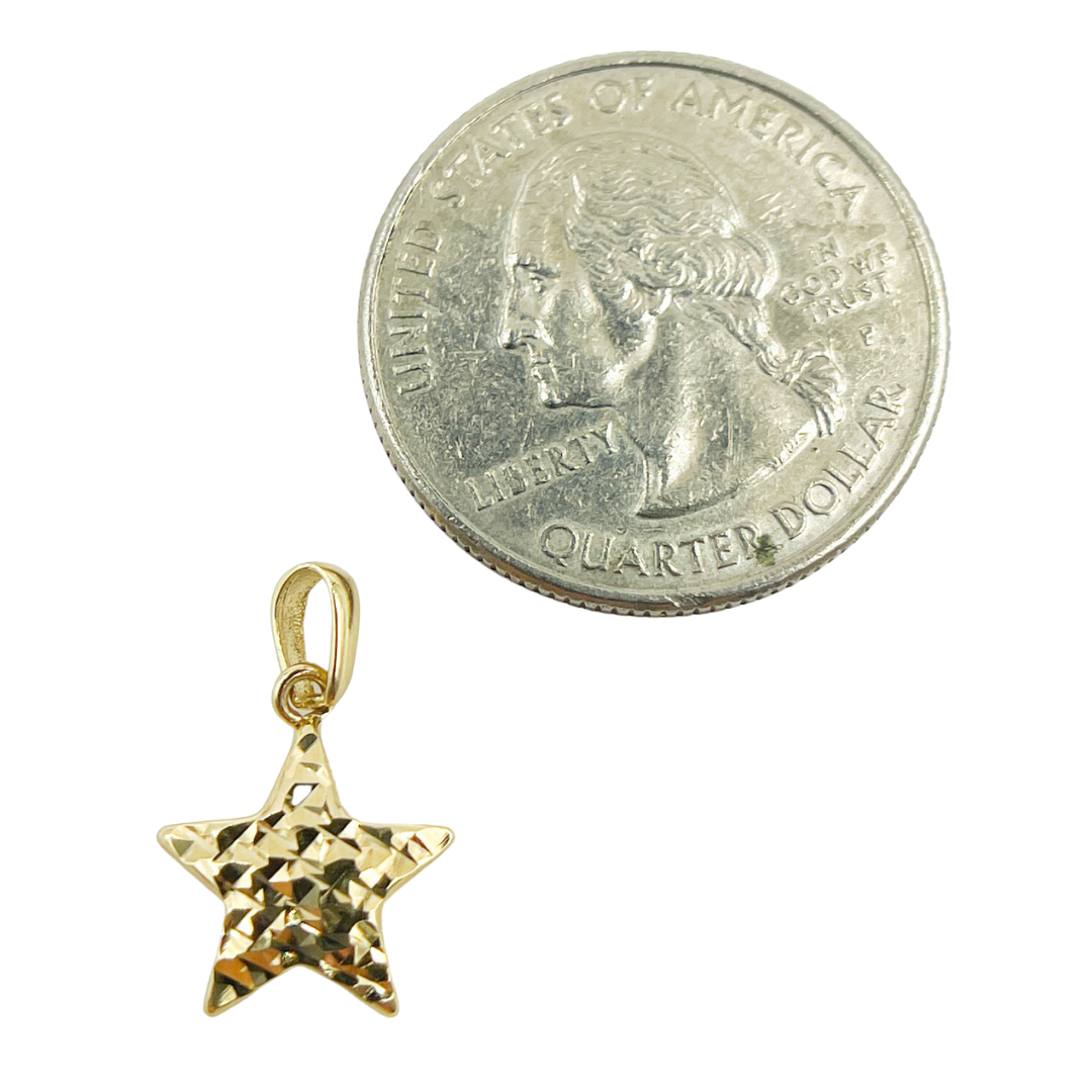 14K Solid Texture Star Charm