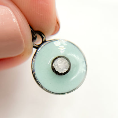 Diamond Sterling Silver Round Enamel Charm with Gemstone