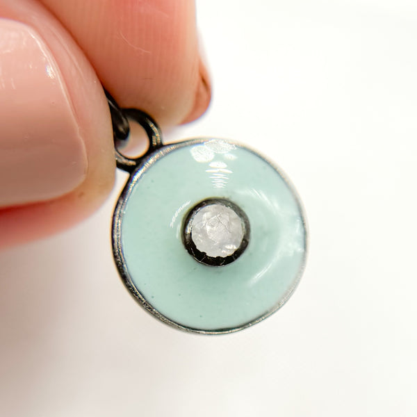 Diamond Sterling Silver Round Enamel Charm with Gemstone