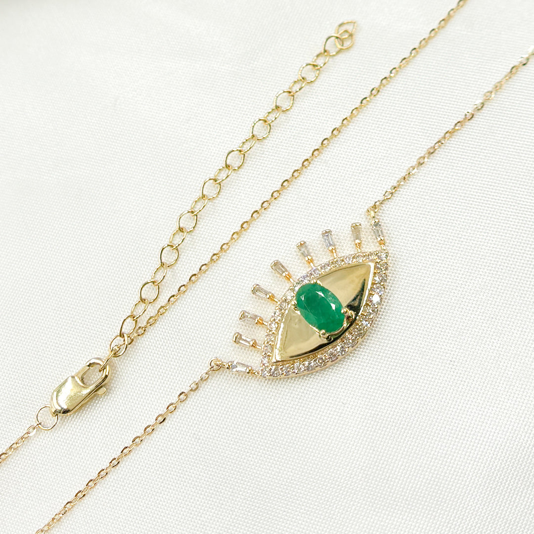 14K Solid Gold Diamond and Gemstone Eye Necklace. CN96319