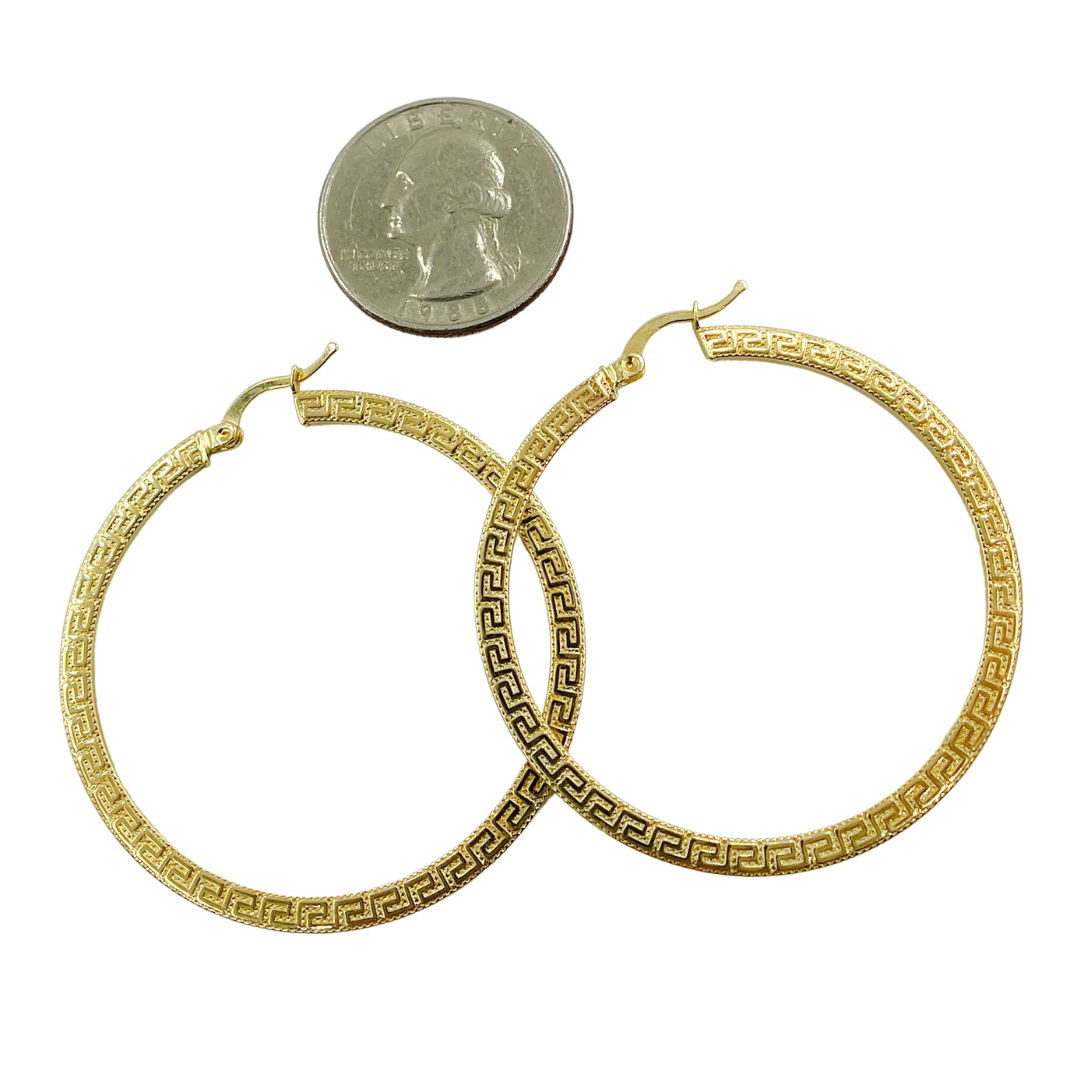 GER123. 14K Solid Gold Hollow Hoop with Engraving