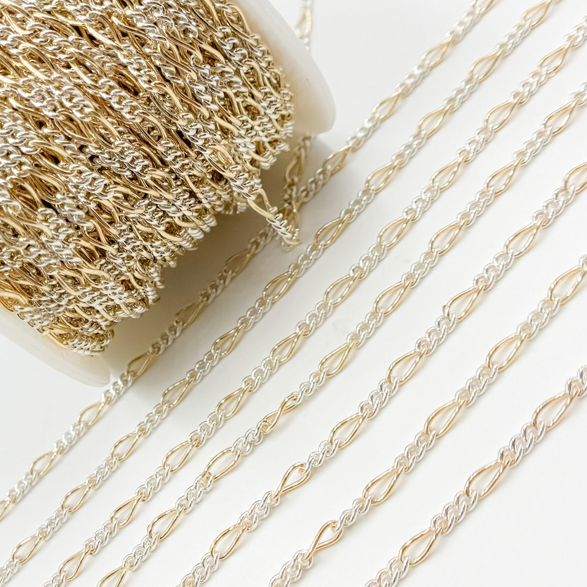 XM3331CTT. Gold Filled and Sterling Silver Long and Short Curb Link Chain