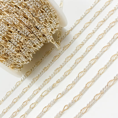 XM3331CTT. Gold Filled and Sterling Silver Long and Short Curb Link Chain