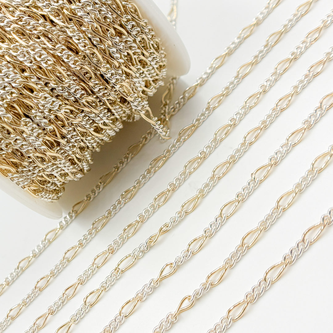 3331CTT. Gold Filled and Sterling Silver Long and Short Curb Link Chain