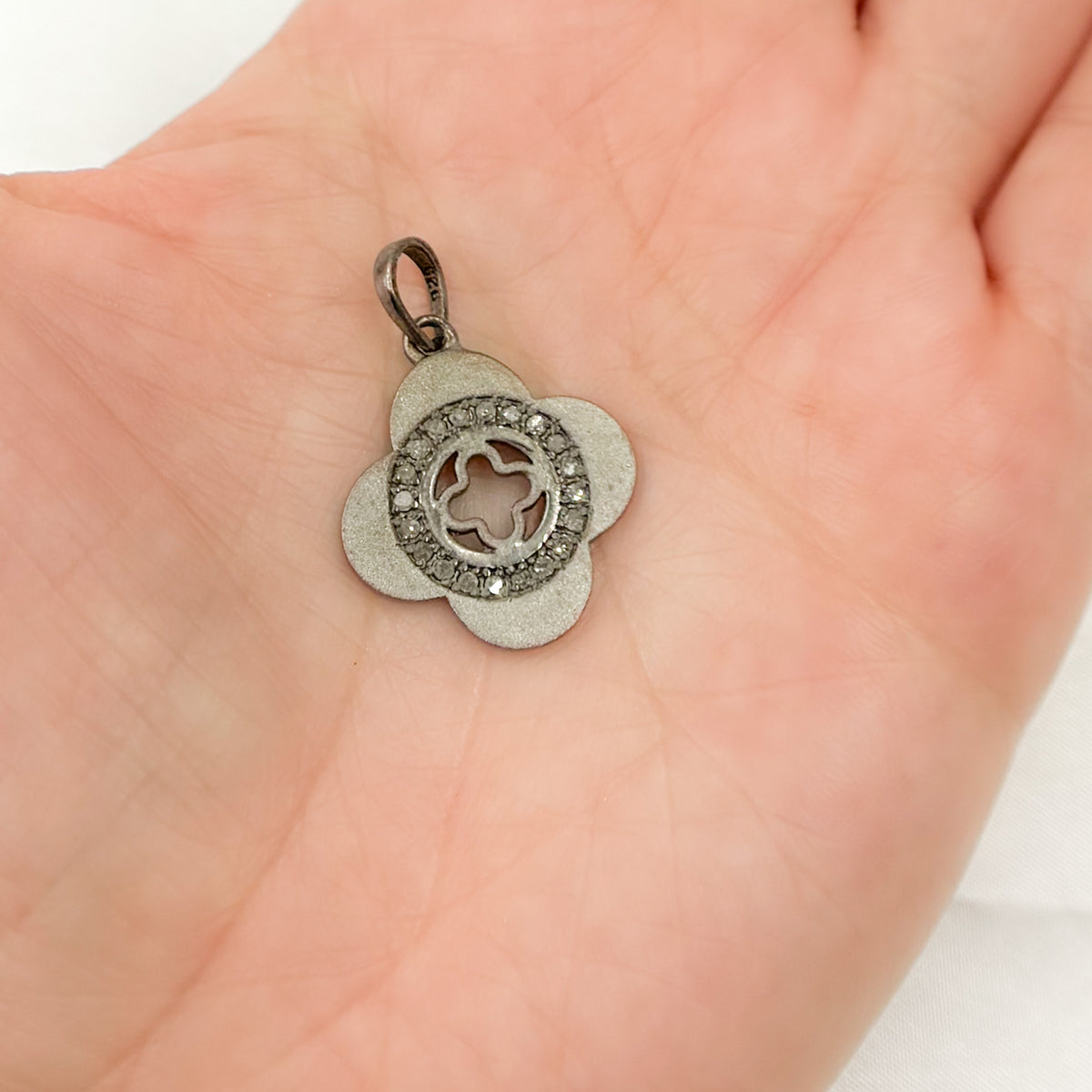 Diamond Sterling Flower Pendant