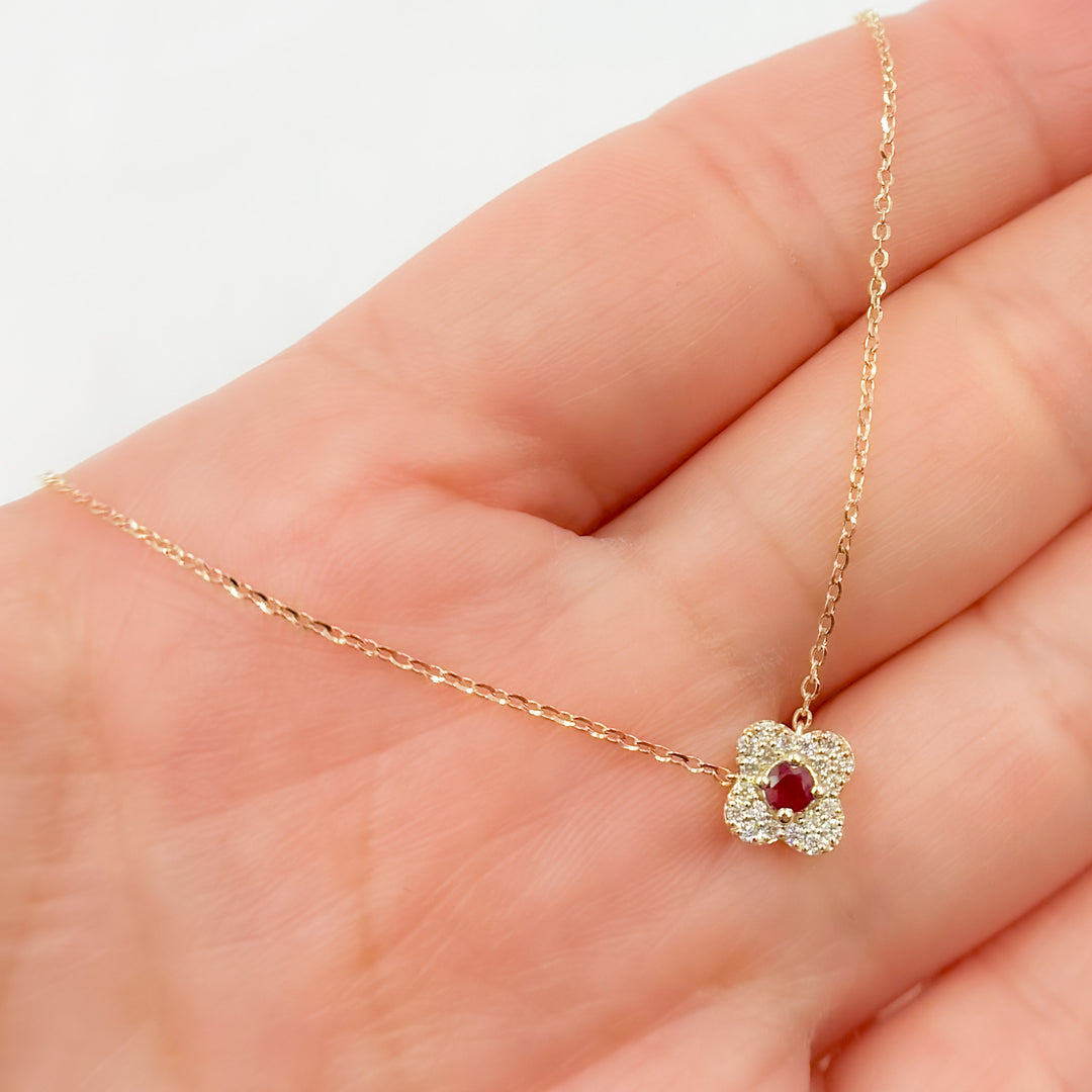 NT404984. 14K Solid Gold Flower Solitaire Tiny Necklace