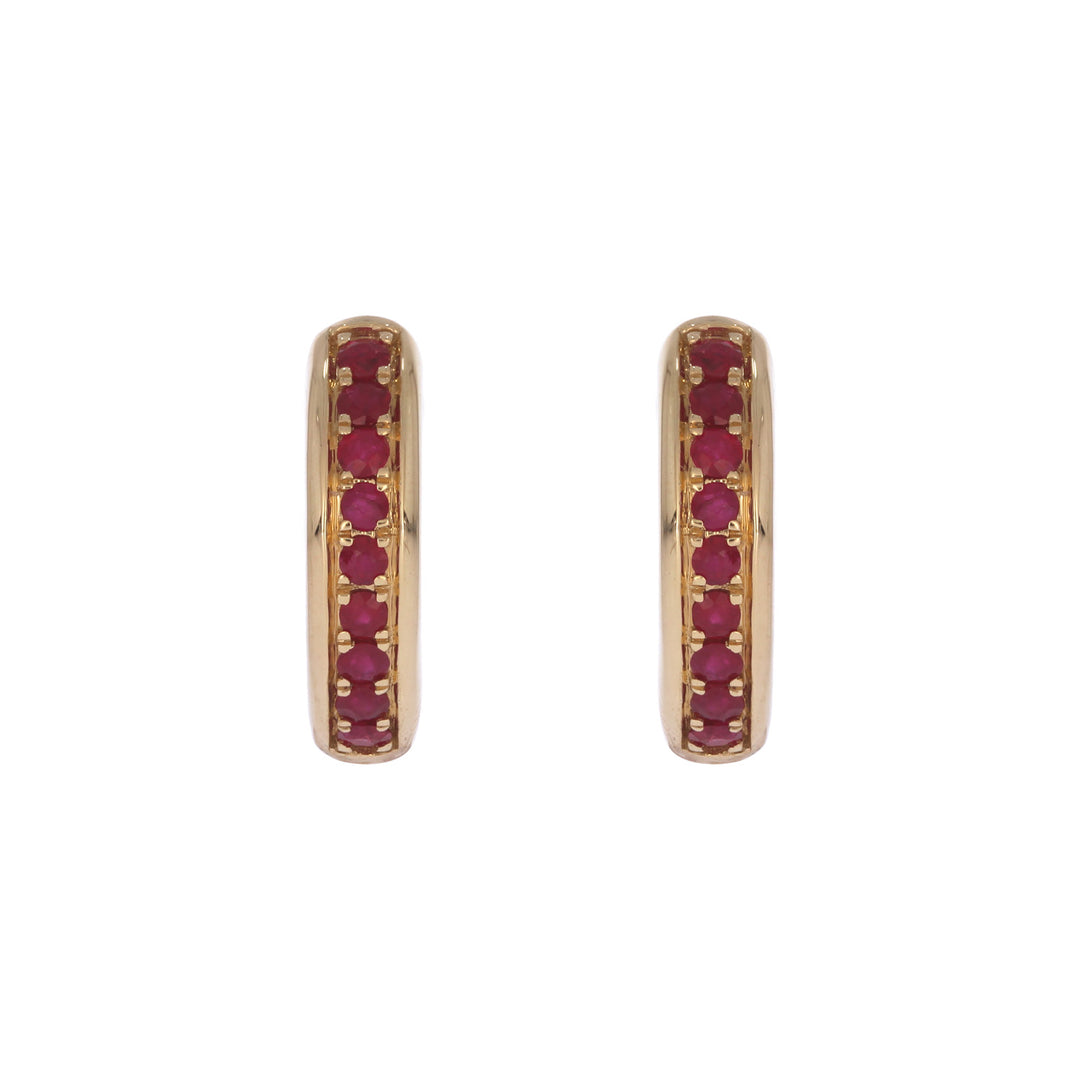 EHZ56598RU. 14K Solid Yellow Gold Ruby Huggies