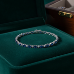 Load image into Gallery viewer, CB97295BS5X3. 14K Solid White Gold Diamond and Blue Sapphire Bracelet