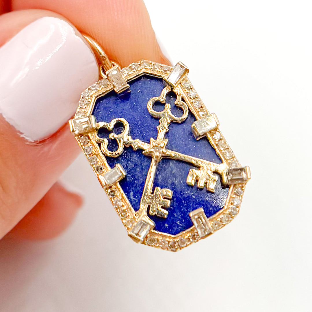 14K Gold Keys Rectangle Pendant