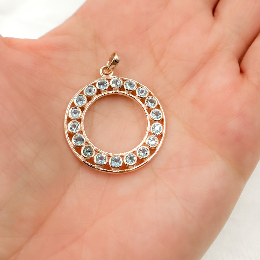 DSP040. Sterling Silver Round Pendant with Gemstone