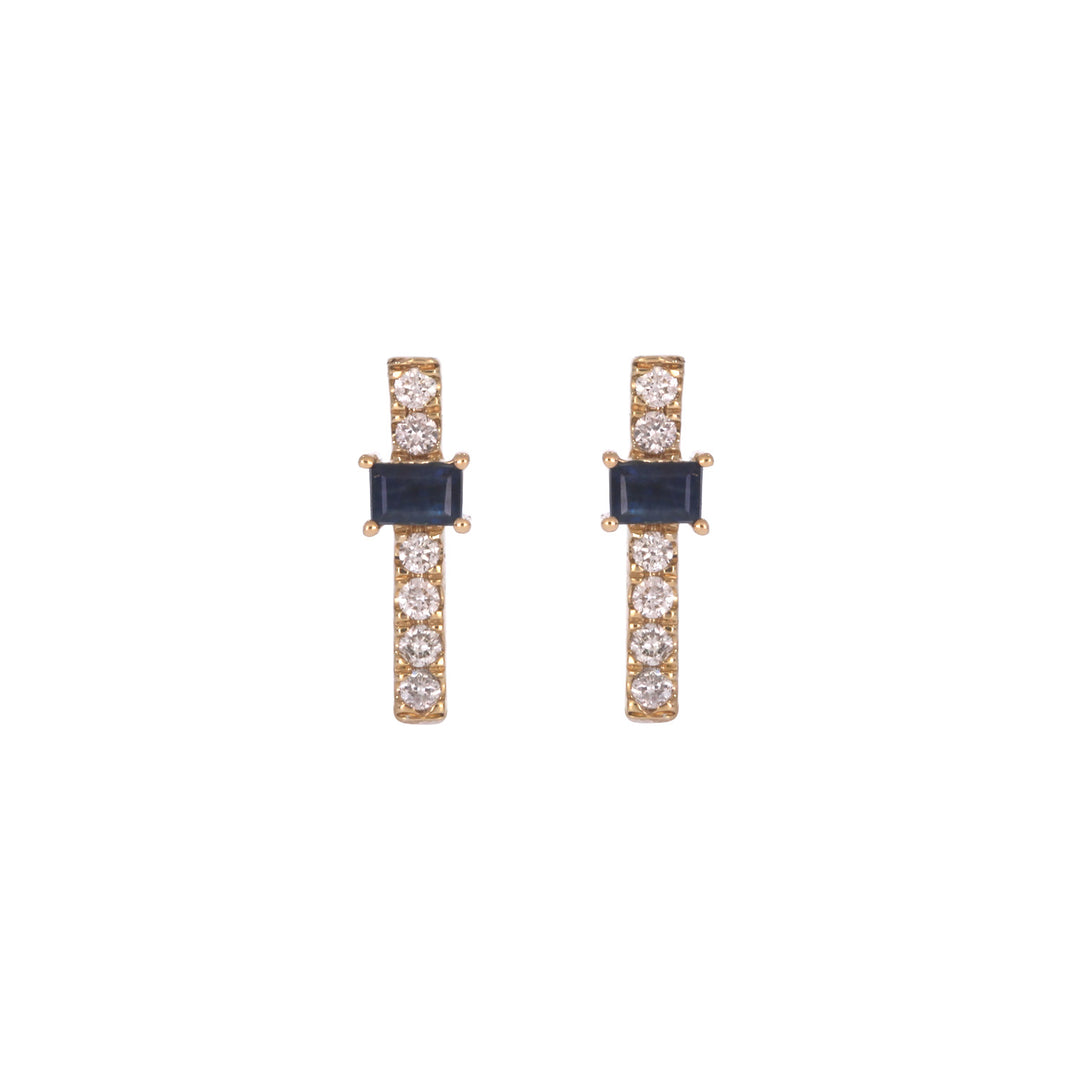 EFA54275. 14K Solid Gold Diamond and Gemstone Bar Stud Earrings