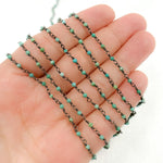 Load image into Gallery viewer, TRQ1. Black Rhodium 925 Sterling Silver and Natural Turquoise Wire Wrapped Bead Chain
