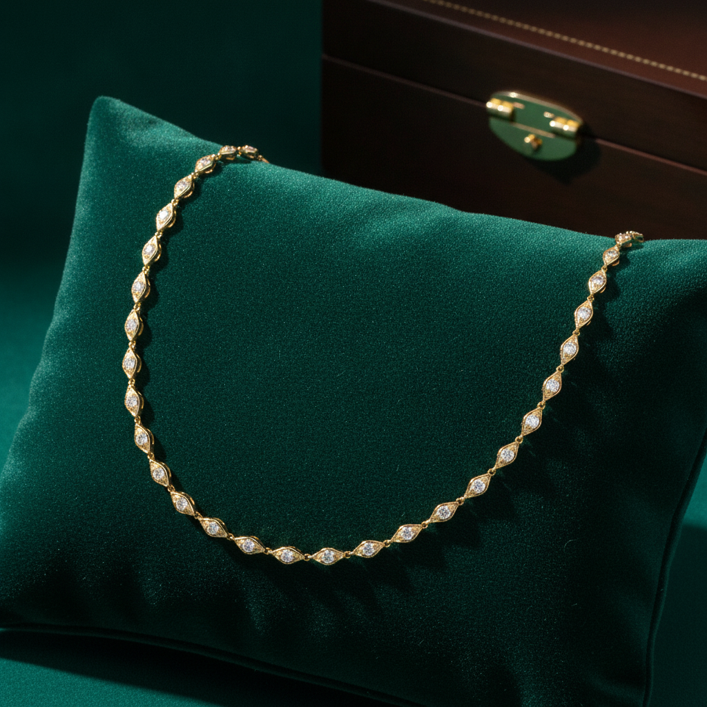 NFQ72698. 14K Solid Gold Diamond Fancy Necklace