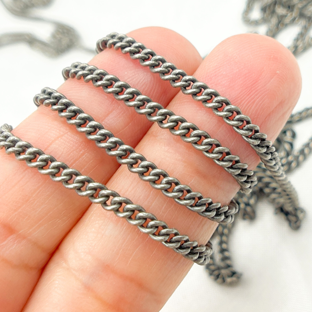 Oxidized 925 Sterling Silver Curb Chain. X19OX