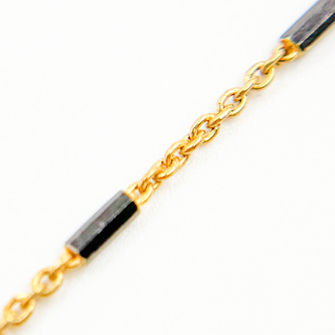 Z9GB2F. Gold Plated and Black Rhodium Sterling Silver Satellite Bars Chain