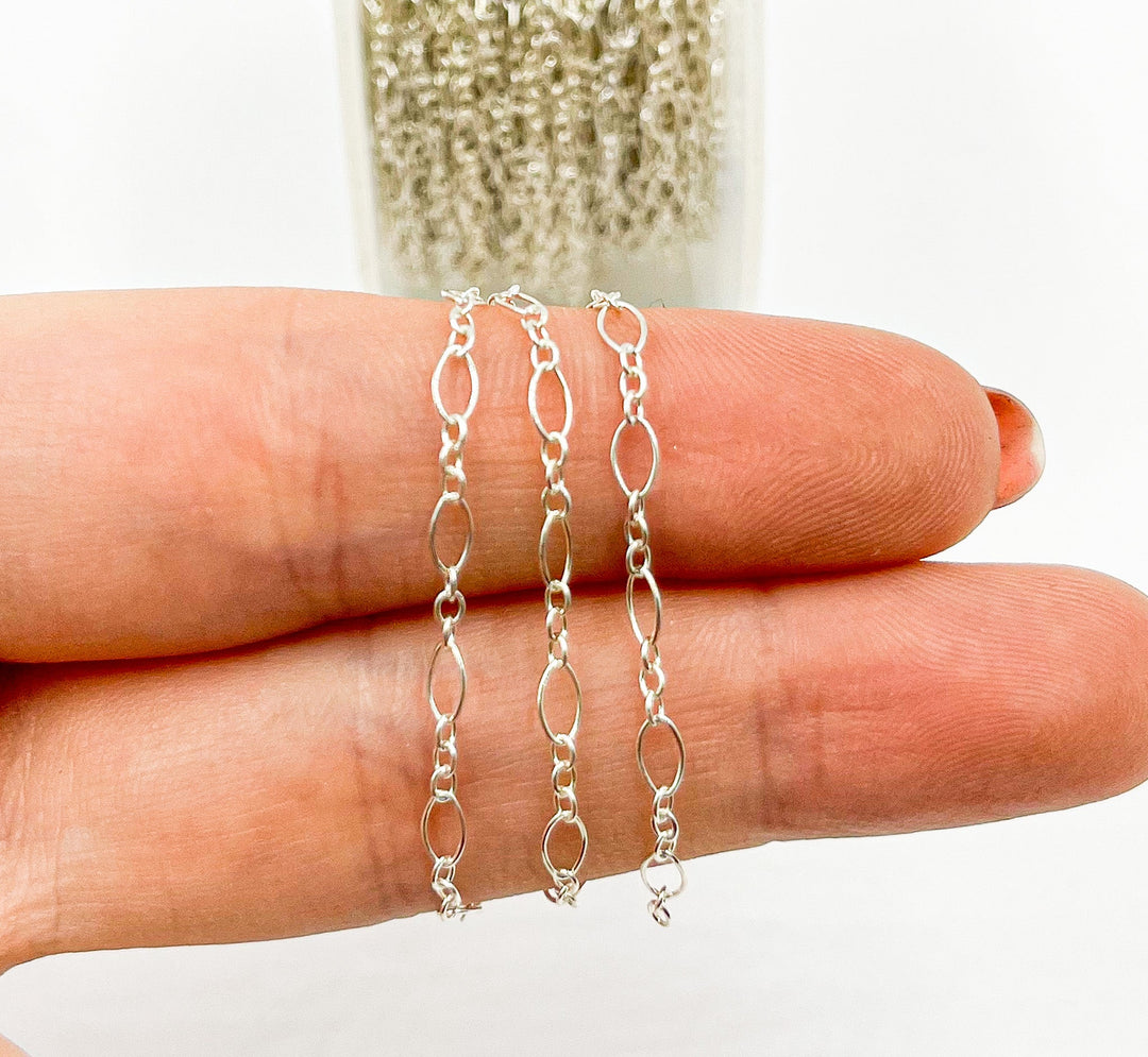 925 Sterling Silver Flat Oval & Round Links Chain. 716FSS