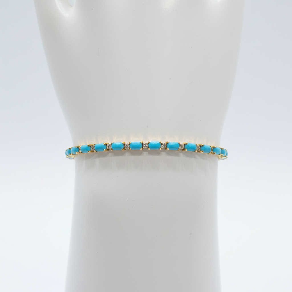 CB972771TQ5X3. 18K Sold Gold Diamond & Turquoise Bracelet
