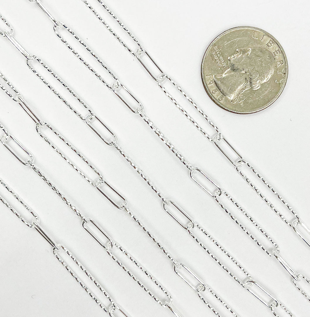 925 Sterling Silver Hammered and Round Paperclip Link Chain. V3SS