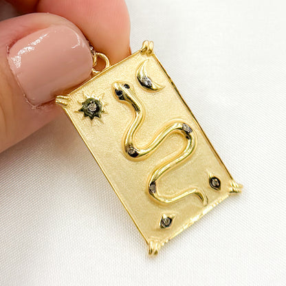 Sterling Silver Rectangle Snake Celestial Pendant