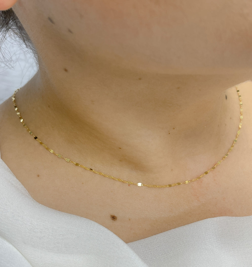 027FV10. 14K Solid Gold Flat Marina Chain