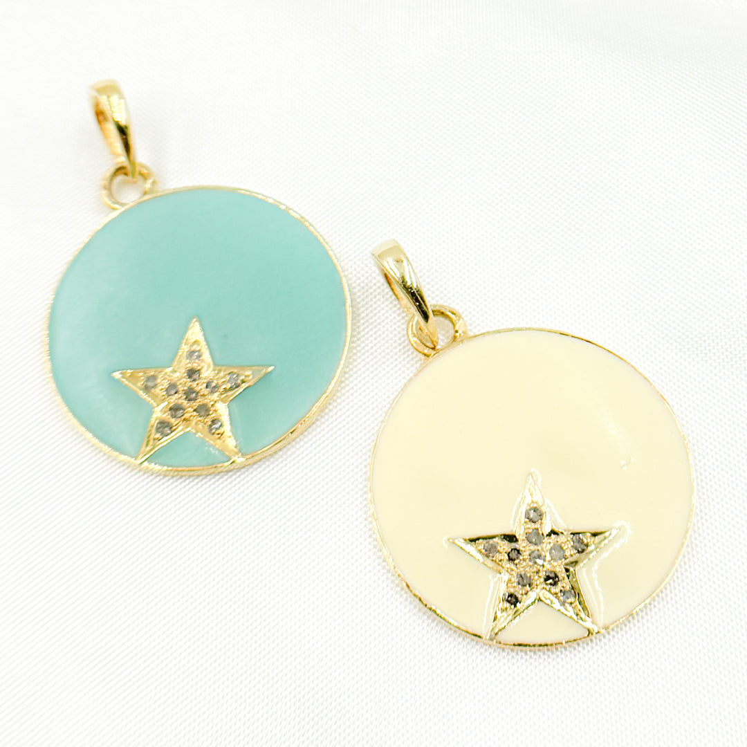 DP704A. Diamond Sterling Silver Round Star Enamel Pendant