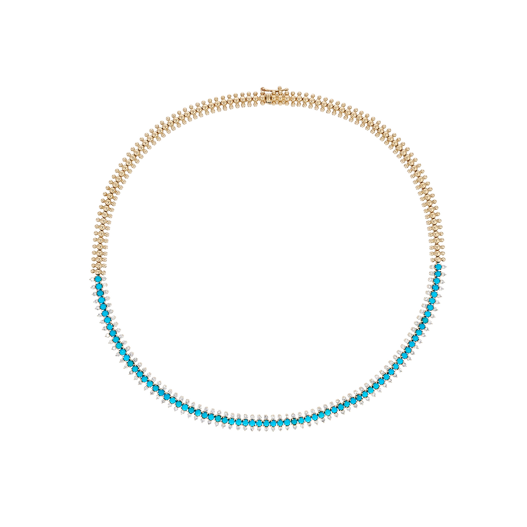NFP72500TQ. 14K Solid Gold Diamond and Turquoise Fancy Necklace