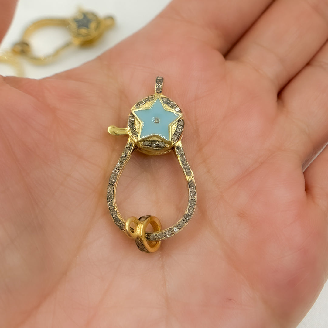 DC224. Diamond & Sterling Silver Pear Shape Star Trigger Clasp with Enamel