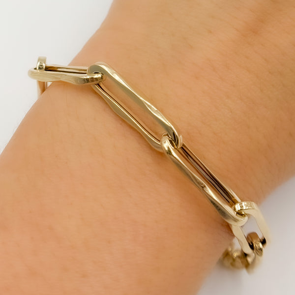 14K Solid Gold Hollow Flat Paperclip Link Bracelet