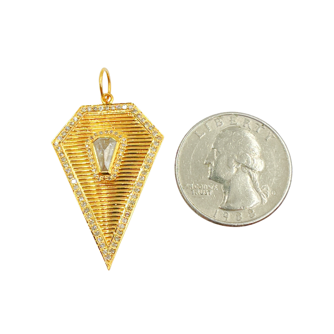 14K Solid Gold Charm. Diamond Pendant with Diamonds. CGDP41